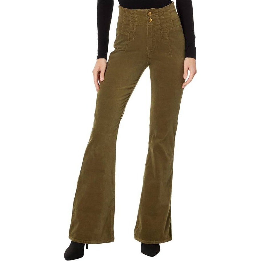 We The Free Corduroy Pants Womens 31 Olive Green High Rise Flare‎ Slim Fit 281s